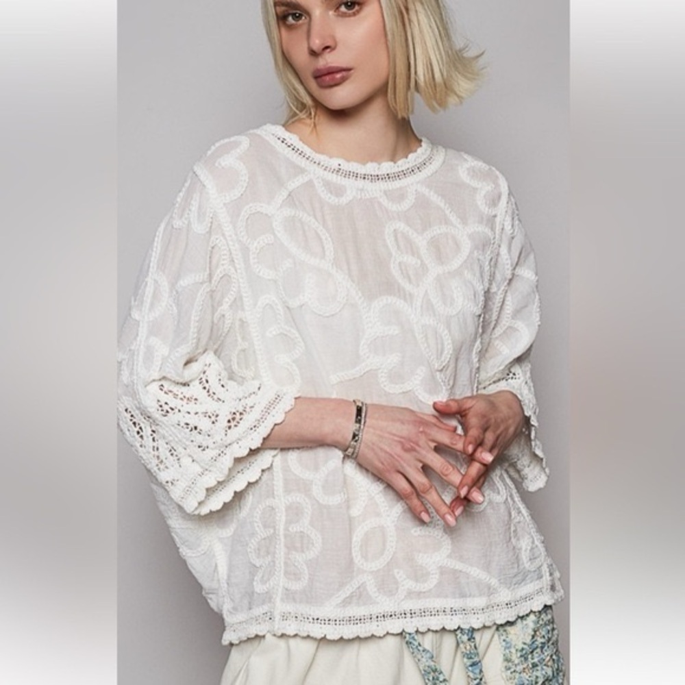 Pol White Embroidered Cotton Top